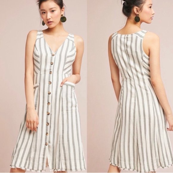 Maeve Dresses & Skirts - Anthropologie Maeve Nantes Shirtdress Size 4 Stripes Sleeveless Vacation Midi